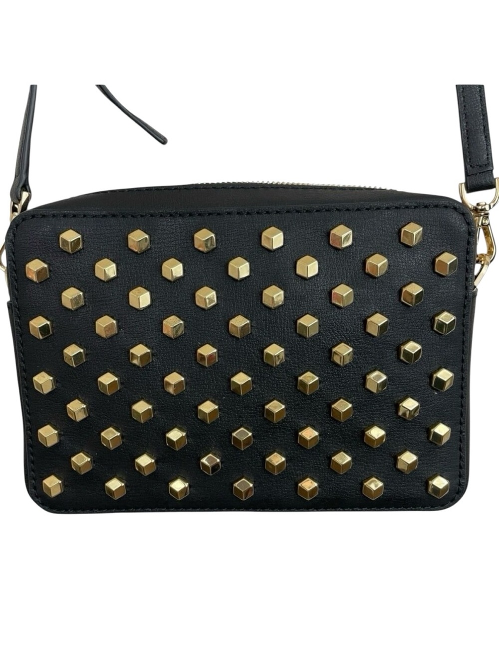 Michael Kors Studded Bag Pouches Camera Crossbody Gold Facet Black Leather